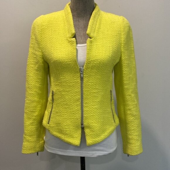 Zara Neon Yellow Tweed Blazer Jacket Size Large - Picture 5 of 15